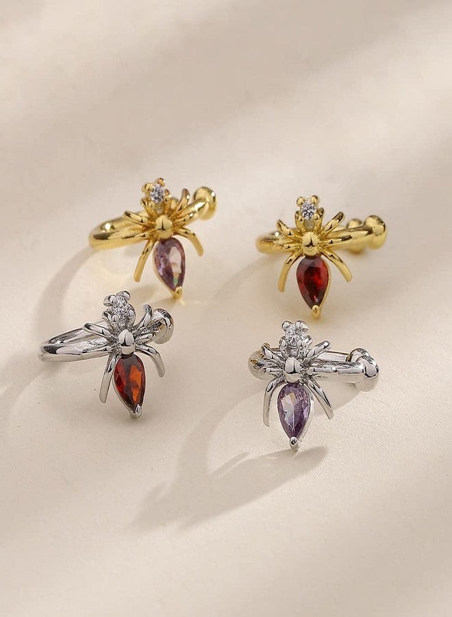 Izpack Ear Cuff Punk Spider Cartilage Non Piercing Clip On Earring for Women Cubic Zirconia Purple Crystal Animal Cuffs Earrings Vintage Jewelry Gifts Halloween (Gold) - Image 5